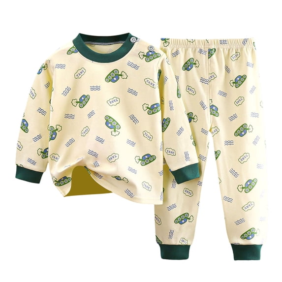 COMVALUE Unisex Toddler Baby Fall Pajamas Set 3 6 Months 2T 3T 4T 5T 6T Full Print Crew Neck Long Sleeve Top and Matching Long Pants Sleepwear