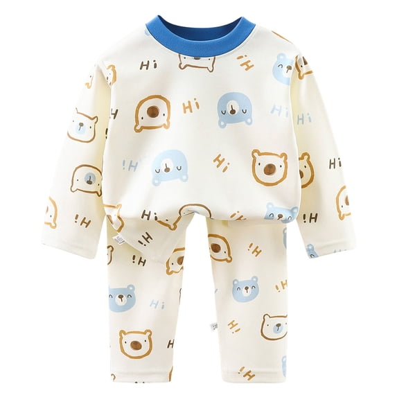 COMVALUE Unisex Toddler Fall Pajamas Set 12 18 Months 2T 3T 4T 5T 6T 7T 8T 9T 10T Cartoon Animal Print Crew Neck Long Sleeve Top and Long Pants Sleepwear