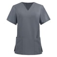 thumbnail image 1 of COMVALUE V Neck Scrub Tops Women Stretchy Pocket Nurse Scrubs with Medical Uniform Fit (Grey, L), 1 of 6