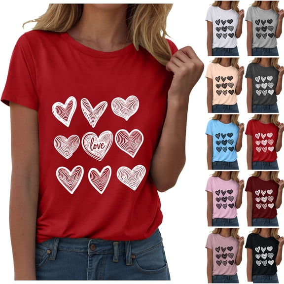 COMVALUE Valentines Day 2026 Womens Shirts Love Heart Shirt Valentines Day T-Shirt Love Heart Tee Tops (Grey, M)