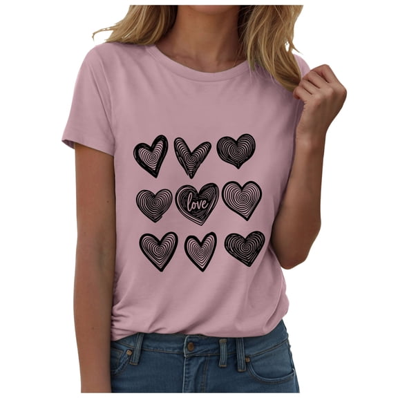 COMVALUE Valentines Day 2026 Womens Shirts Love Heart Shirt Valentines Day T-Shirt Love Heart Tee Tops (Light Pink, M)