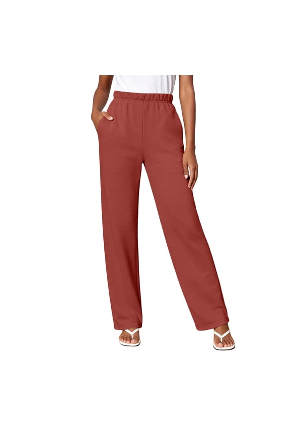 Wide Leg Sweatpants Women 2026 High Waist Sweat Pants Baggy Straight Athletic Pants with Pockets (L, Watermelon Red)