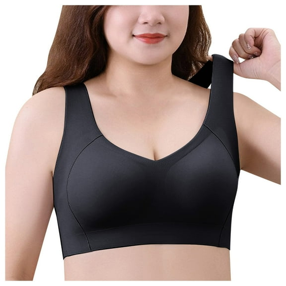 COMVALUE Wide Strap Ladies Wireless Seamless No Underwire Sleep Bras for Older Women Full Coverage Everyday Wirefree T Shirt Bra (Black, 4XL)