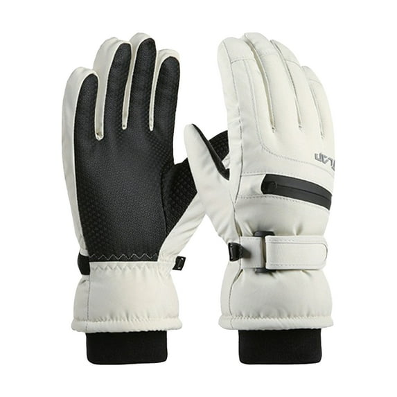 COMVALUE Winter Windproof Waterproof Ski-Gloves Cold Weather Thick-Lined Snowboarding-Gloves (White, One Size)