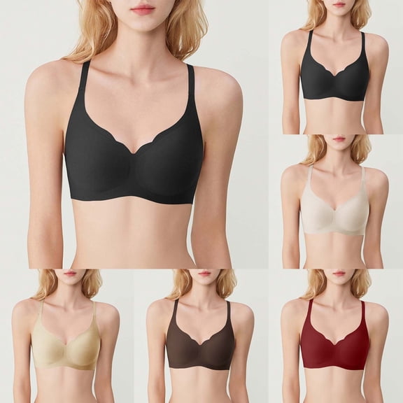 COMVALUE Wireless Bra Deep V Push Up Seamless T-Shirt Comfortable Plunge No Underwire Bras (Grey, L)