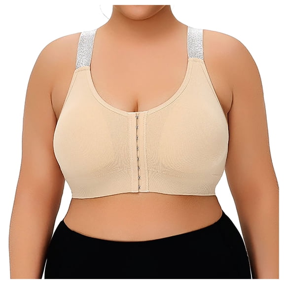 COMVALUE Wireless Front Closure Bras for Women Compression Mastectomy Bras Surgical Supportive Bra (Beige, 6XL)