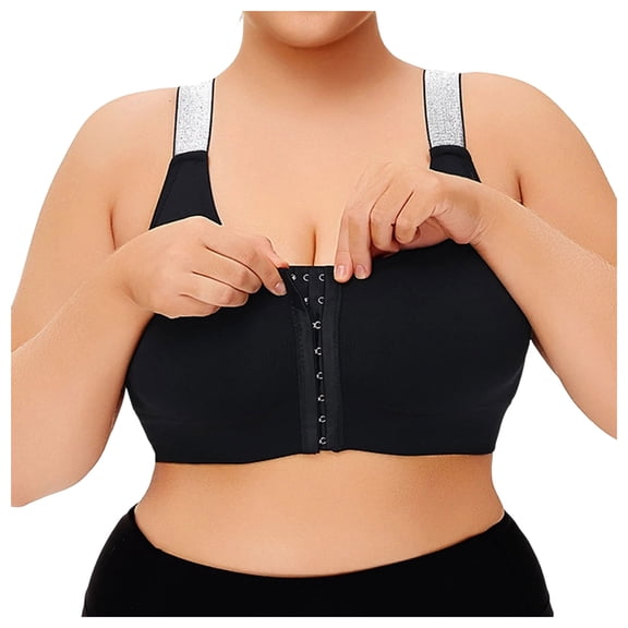 COMVALUE Wireless Front Closure Bras for Women Compression Mastectomy Bras Surgical Supportive Bra (Black, 3XL)