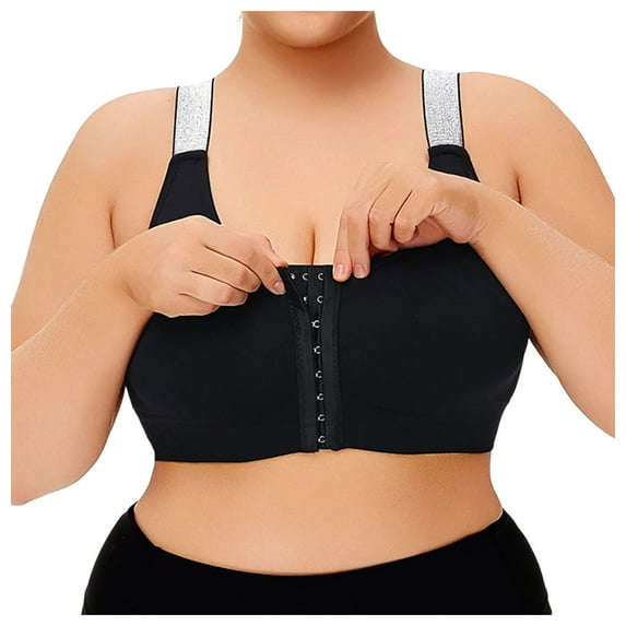 COMVALUE Wireless Front Closure Bras for Women Compression Mastectomy Bras Surgical Supportive Bra (Black, 6XL)