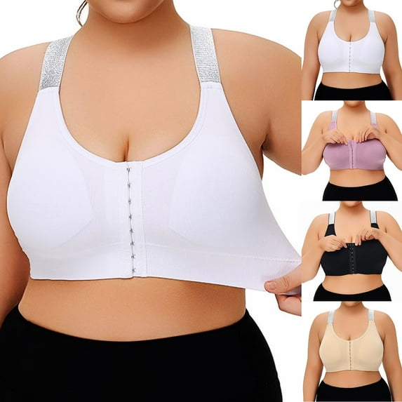 COMVALUE Wireless Front Closure Bras for Women Compression Mastectomy Bras Surgical Supportive Bra (White, XXL)
