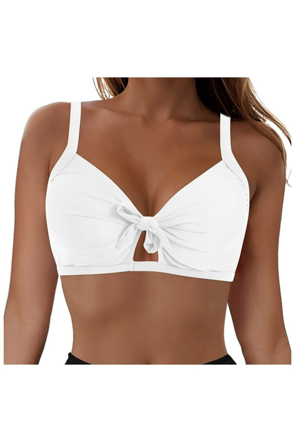 Women 2026 Bikini Tops Push Up Swim Top Front Tie Knot Bathing Suit Top Only (Purple, XL)