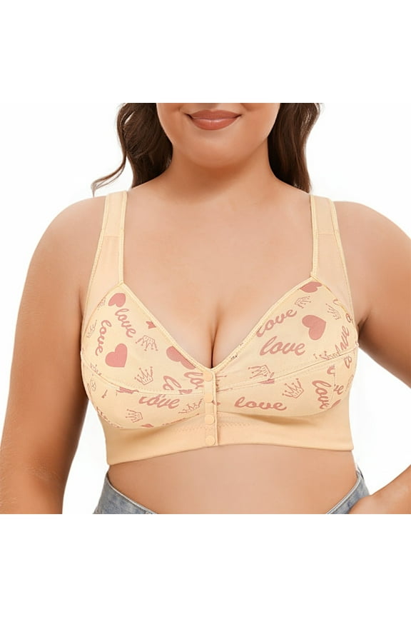 Women 2026 Everyday Front Snap Closure Padded Push Up Bra for Older Senior Front Close Sports Wire Free Bra (Light Yellow, 48C)