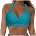 thumbnail image 1 of COMVALUE Women 2026 Halter Bikini Tops Push Up Retro Bathing Suits Padded Swimsuit Top Only No Bottom (Navy, L), 1 of 9