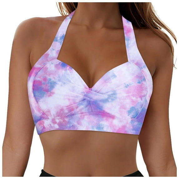 COMVALUE Women 2026 Halter Bikini Tops Push Up Retro Bathing Suits Padded Swimsuit Top Only No Bottom (Purple, M)