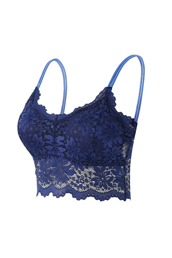 Women 2026 Lace Bralettes Padded Soft No Underwire Bra (XXL, Blue)
