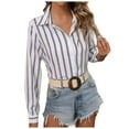 thumbnail image 1 of COMVALUE Women 2026 Striped Long Sleeve Dress Shirts Collared Office Work Blouses Button Up Tops (White, XL), 1 of 5