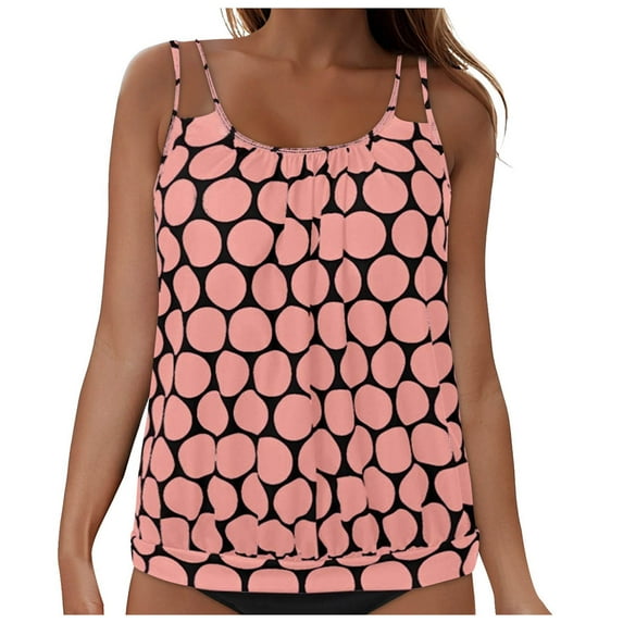 COMVALUE Women 2026 Tankini Swim Top Only - Tummy Control Swimsuit Bathing Suit Top (Pink, XXL)