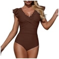 thumbnail image 1 of COMVALUE Women 2026 Tummy Control Color Block Ruffle Sleeve Bathing Suit Full Coverage Slimming Swimsuits Swimwear (S, Coffee), 1 of 6
