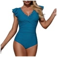 thumbnail image 1 of COMVALUE Women 2026 Tummy Control Color Block Ruffle Sleeve Bathing Suit Full Coverage Slimming Swimsuits Swimwear (XL, Navy), 1 of 5