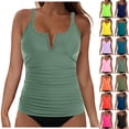thumbnail image 1 of COMVALUE Women 2026 V Neck Tankini Tops - Tummy Control Swim Top Only Bathing Suits Tops Ruched Swimsuit Top No Bottom (Dark Green, XXL), 1 of 9