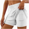 thumbnail image 1 of COMVALUE Women Athletic Shorts 2 in 1 Elastic Waist Pockets Biker Ball Games Running Sports Summer Outfits (White, M), 1 of 9