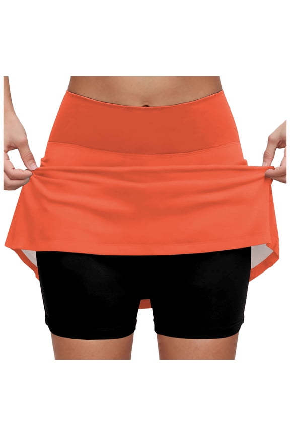 Women Athletic Skorts Hight Waist Tummy Control Tennis Yoga Casual Gym Running Plus Size Activewear (Orange, XXL)