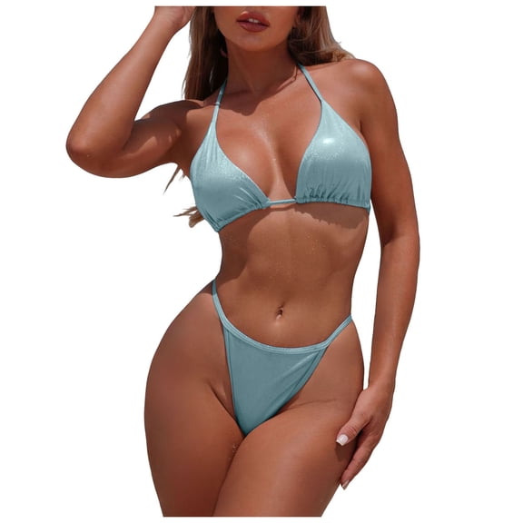 COMVALUE Women Bikini Swim Sexy Swimsuit Triangle Top and Bottom Set (Blue, S)
