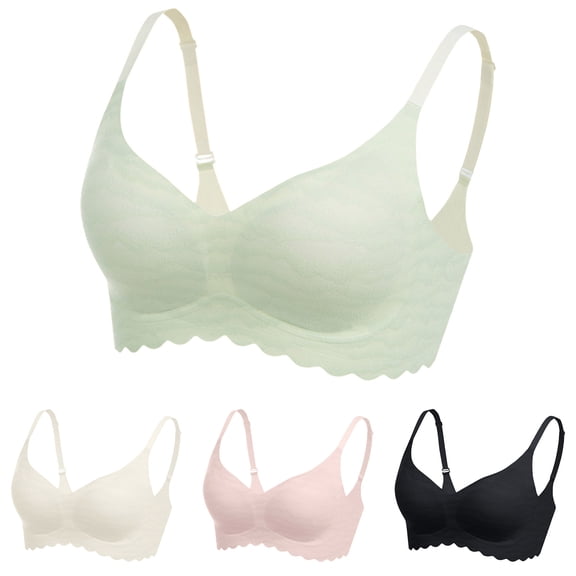 COMVALUE Women Bras No Underwire Scalloped Push Up Buttery Soft Tshirt Bra Seamless Full Coverage Convertible Everyday Bra (Light Green, L)