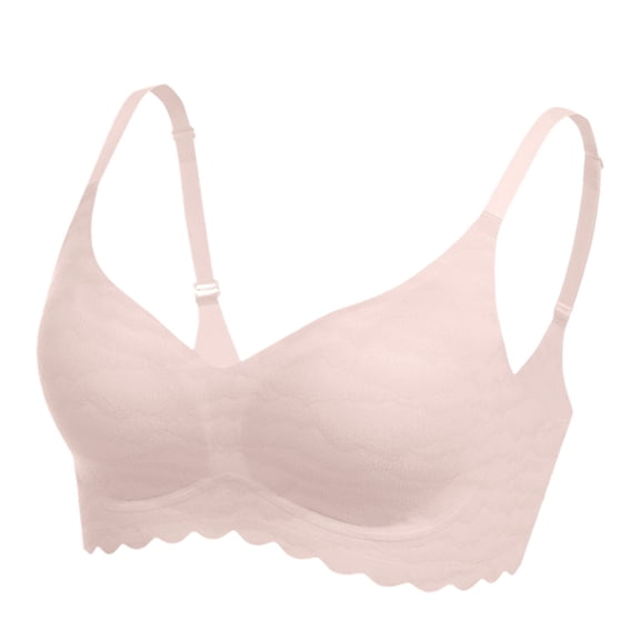 COMVALUE Women Bras No Underwire Scalloped Push Up Buttery Soft Tshirt Bra Seamless Full Coverage Convertible Everyday Bra (Light Pink, L)