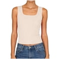 thumbnail image 1 of COMVALUE Women Built-in Bra Tank Tops Sleeveless Crewneck Rib Knit Shirts Slim Fit Basic Tee Tops (Beige, S), 1 of 7