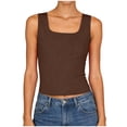 thumbnail image 1 of COMVALUE Women Built-in Bra Tank Tops Sleeveless Crewneck Rib Knit Shirts Slim Fit Basic Tee Tops (Brown, XL), 1 of 7