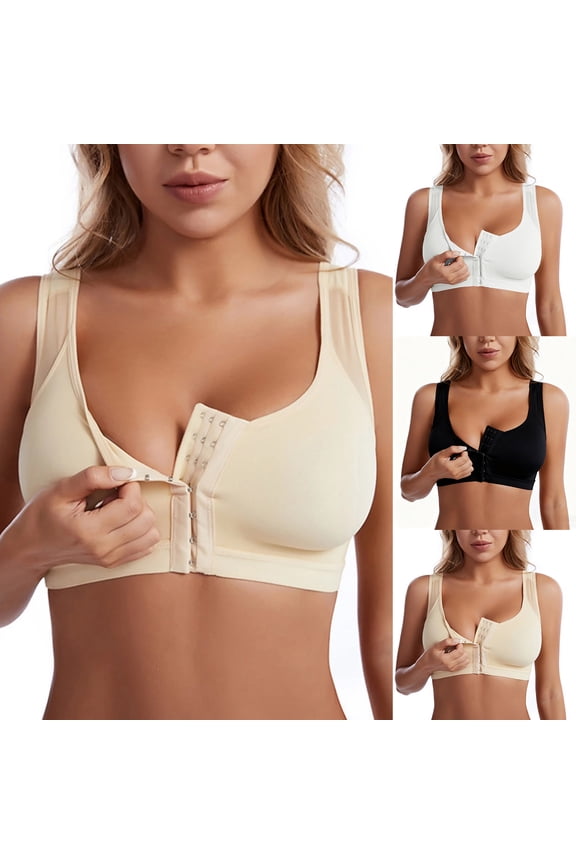 Women Everyday Bras for Mastectomy Support with Adjustable Straps Wirefree Front Closure Post Surgery Compression (M, Beige)