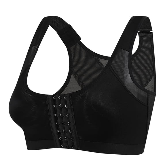 COMVALUE Women Everyday Bras for Mastectomy Support with Adjustable Straps Wirefree Front Closure Post Surgery Compression (M, Black)