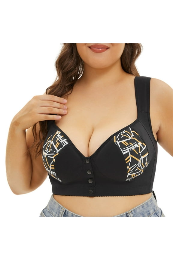 Women Everyday Front Snap Closure Padded Bra for Older Senior Front Close Sports Push Up Wire Free Bra 2026 (Black, 44E)