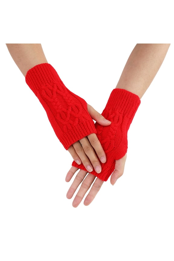 Women Fingerless Thick Gloves for Outdoor Arm Warmers Half-Finger Stretchy Gloves Office-Typing-Wrists (Red, One Size)