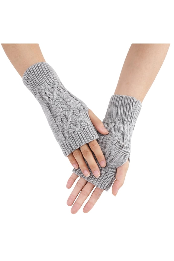 Women Fingerless Thick Gloves for Outdoor Arm Warmers Half-Finger Stretchy Gloves Office-Typing-Wrists (Grey, One Size)
