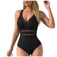 thumbnail image 1 of COMVALUE Women Halter Plunge V Neck Swimsuits Sexy Mesh Out Bathing Suits (Black, M), 1 of 8