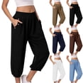 thumbnail image 1 of COMVALUE Women High Waisted Capri Pants Tummy Control Yoga Capris with Pockets Comfy Cropped Pants Trousers (Brown, XXL), 1 of 9