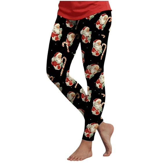 COMVALUE Women High Waisted Tummy Control Butt Lifting Printed Winter Warm Yoga Tights Christmas Fleece Lined Leggings (Black, XL)