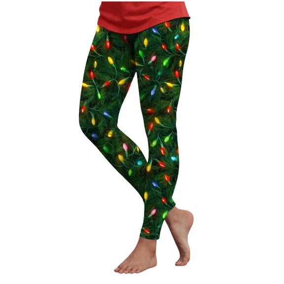 COMVALUE Women High Waisted Tummy Control Butt Lifting Printed Winter Warm Yoga Tights Christmas Fleece Lined Leggings (Green, XXL)