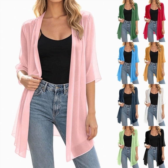 COMVALUE Women Kimono Cardigans Casual Summer Tops Cover up Open Front Floral Print Resort Wear 2026 Pink XXL