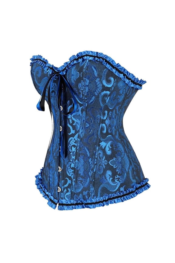 Women Lace Waist Push Up Bodysuit Bustier Shapewear Lingerie Corset Tops (Blue, XXL)