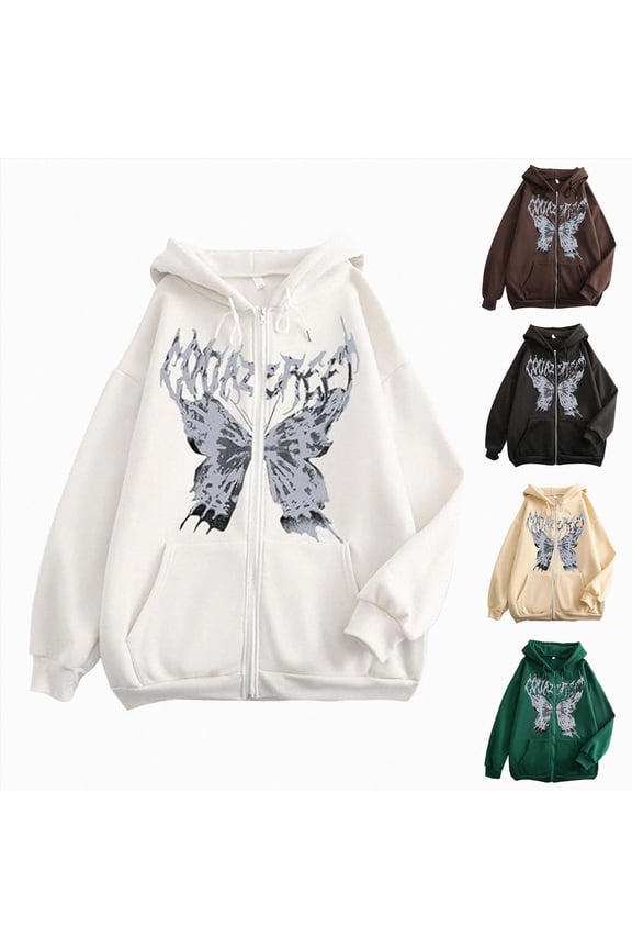 Women Men Y2K Zip Up Oversized Hoodie Skeleton Butterfly Gothic Jacket Alt Graphic Baggy Dark Academia 90s (Black, S)