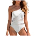 thumbnail image 1 of COMVALUE Women Mesh Tummy Control One Piece Swimsuit - One Shoulder Bathing Suit Cut Out Swimwear 2026 (White, M), 1 of 9