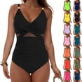 thumbnail image 1 of COMVALUE Women One Piece Swimsuits Tummy Control Bathing Suit Mesh V Neck Swim Suits Full Coverage Modest High Cut Swimwear 2026 (Army Green, XL), 1 of 9