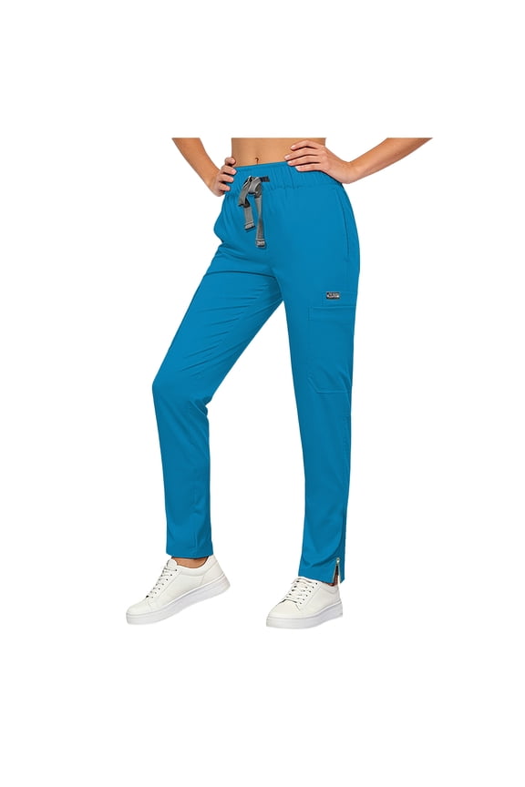 Women Pant with Elastic Waist Workwear Professionals Drawstring Straight Leg Pull-On Cargo (Blue, M)