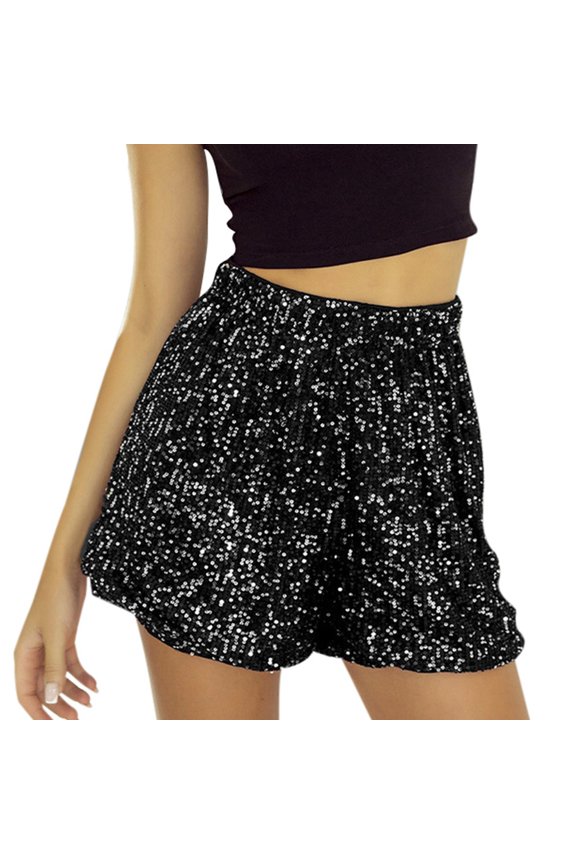 Women Sequin Skirt Sparkly Stretchy High Waist Ruffle Glitter Mini Short Skirts Concert Outfits (Black, M)