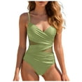 thumbnail image 1 of COMVALUE Women Sexy Mesh V Neck Tummy Control One Piece Swimsuit Push Up Bathing Suit (Green, S), 1 of 9