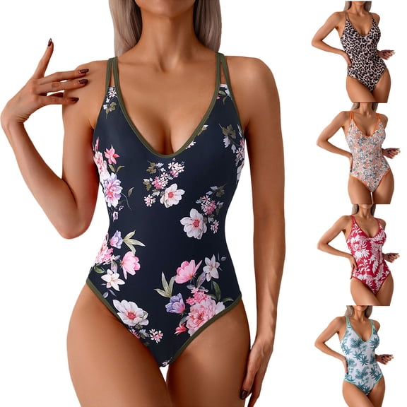 COMVALUE Women Sexy Wrap Push Up One Piece Swimsuit Tummy Control Bathing Suit (Black, L)