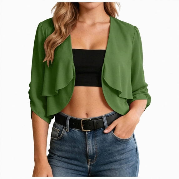 COMVALUE Women Shrug Chiffon Cardigans Open Front Short Sleeve Bolero for Evening Dressy 2026 Dark Green One Size