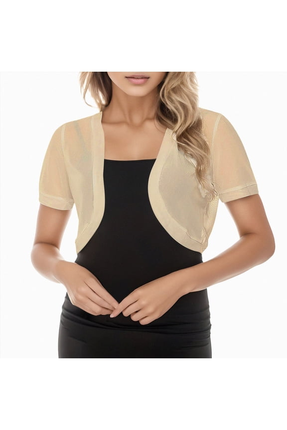 Women Shrug Chiffon Cardigans Open Front Short Sleeve Bolero for Evening Dressy 2026 (Khaki, L)